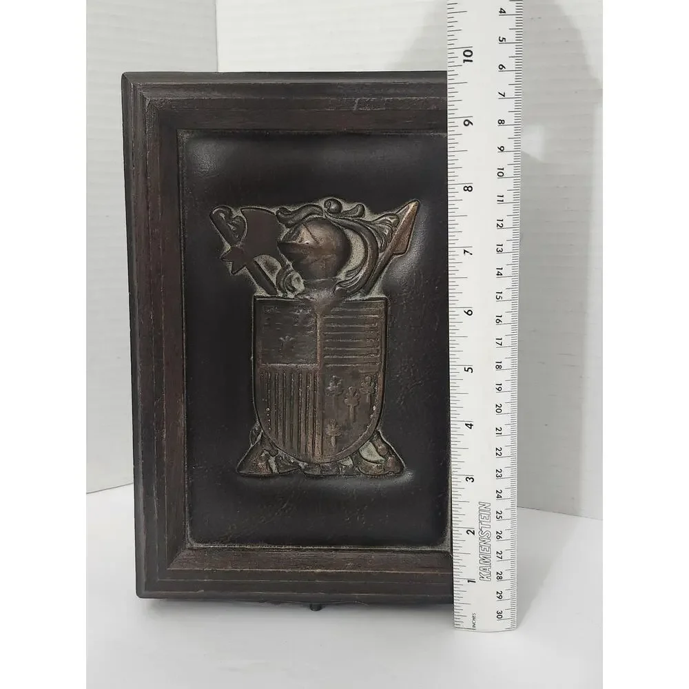 Vintage Acsons Import Co Wood Valet Jewelry Box Heraldic Knight Shield Crest